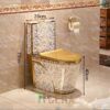 Bồn Cầu 1 Khối Hoa Văn Vàng Trắng TTCERA BC018