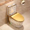Bồn Cầu 1 Khối Hoa Văn Vàng Trắng TTCERA BC018