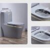 Bồn Cầu 1 Khối Xám Viền Kẻ Vàng BC025G