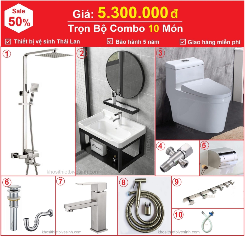 Combo Nhà Vệ Sinh Trọn Bộ 10 Món 5.3 Triệu Cao Cấp CB10TU-5300