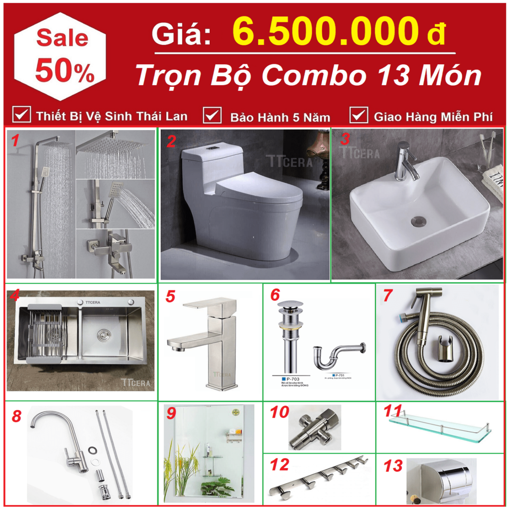 Combo Nhà Vệ Sinh Và Bếp Trọn Bộ 13 Món 6.5 Triệu CB13-6500