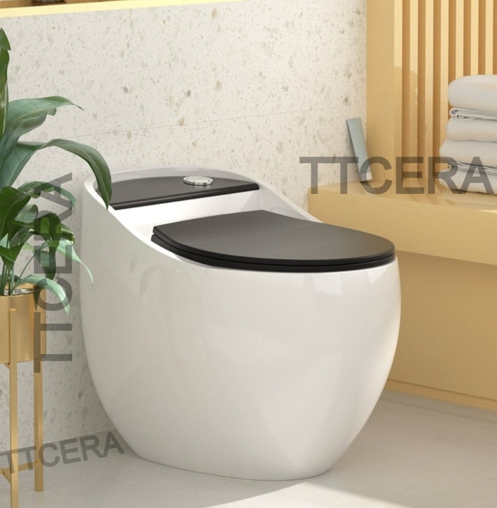 Bồn Cầu Trứng 1 Khối Đen Trắng TTCERA BC017BW