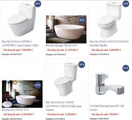 Báo giá các sản phẩm thiết bị vệ sinh trên Website của Huy Hoàng