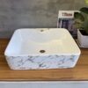 Chậu Lavabo Đặt Bàn Vuông Trắng Vân Đá TTCERA LB89