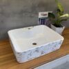 Chậu Lavabo Đặt Bàn Vuông Trắng Vân Đá TTCERA LB89