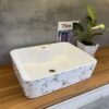 Chậu Lavabo Đặt Bàn Vuông Trắng Vân Đá TTCERA LB89