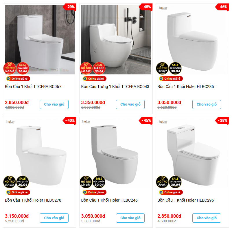 Giá bồn cầu tại cửa hàng thiết bị vệ sinh TTCERA