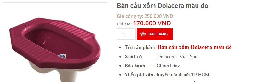 Bồn cầu ngồi xổm Dolacera màu đỏ - Giá bán: 170.000 VNĐ.