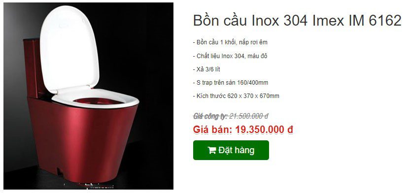 Bồn cầu Inox 304 Imex IM 6162 - Giá bán: 19.350.000 VNĐ.
