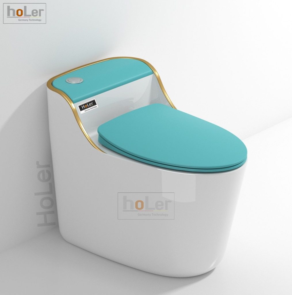 Bồn Cầu Trứng 1 Khối Màu Trắng Nắp Xanh Holer HLBC225