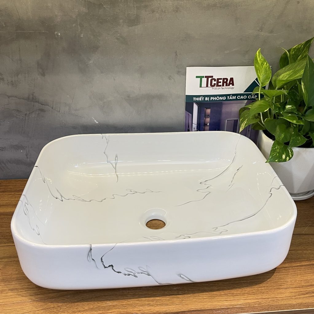 Chậu Lavabo Đặt Bàn Oval Vân Đá TTCERA LB112