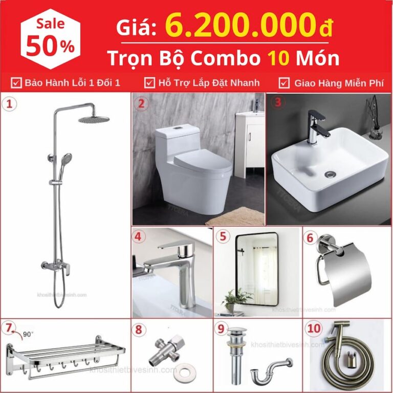 Combo Nhà Vệ Sinh Trọn Bộ 10 Món 6.2 Triệu CB10-6200