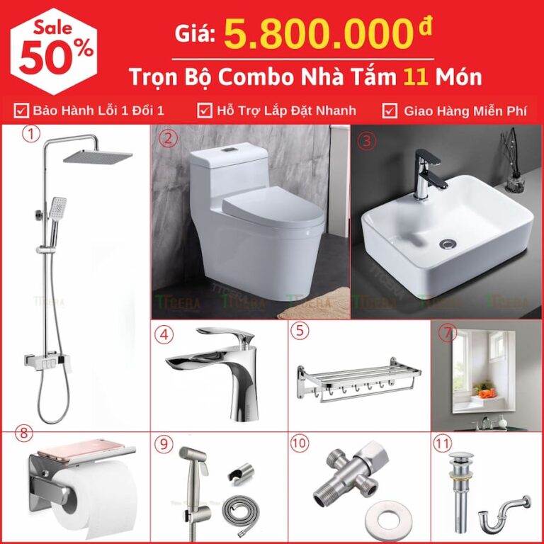 Combo Nhà Vệ Sinh Trọn Bộ 11 Món 5.8 Triệu CB11B-5800