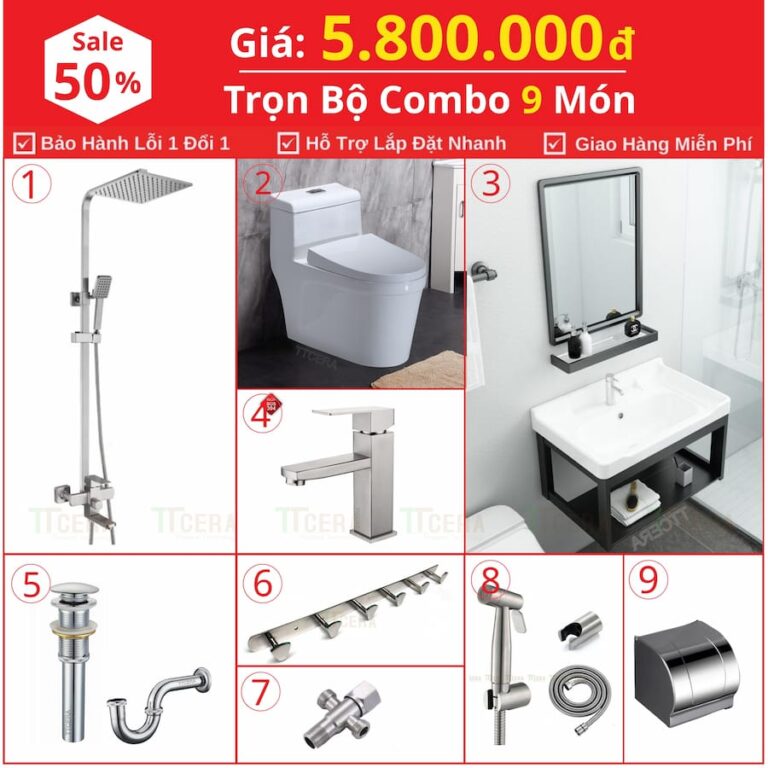 Combo Nhà Vệ Sinh Trọn Bộ 9 Món 5.8 Triệu Cao Cấp CB9TU-5800