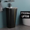 Lavabo Sứ Trụ Đứng Liền Khối Đen Viền Vàng TTCERA LBT08