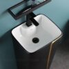 Lavabo Sứ Trụ Đứng Liền Khối Đen Viền Vàng TTCERA LBT08