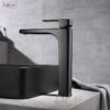 Vòi Lavabo Vuông Nóng Lạnh Đồng Sơn Tĩnh Điện Đen Cao 30cm Holer HL-LB622