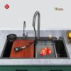 Combo Chậu Rửa Chén Kèm Vòi Đơn Inox Phủ Nano Đen TTCERA CRNN912-7545