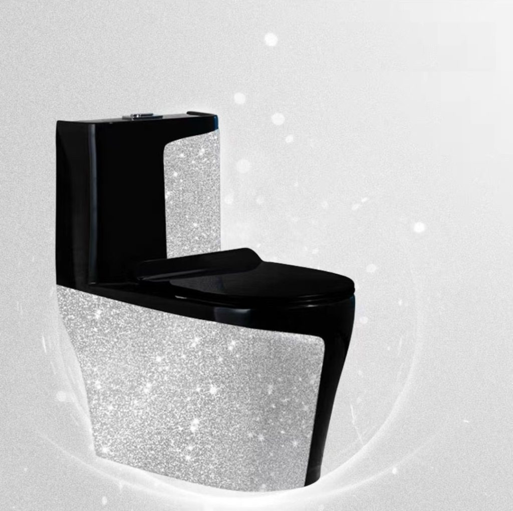 Bồn Cầu 1 Khối Đen Trắng Ánh Kim TTCERA BC059