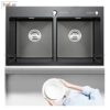 Chậu Rửa Chén 2 Hộc Inox Phủ Nano Đen HoLer HLCRNN718-8245
