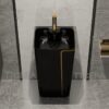 Lavabo Sứ Trụ Đứng Liền Khối Đen Viền Vàng TTCERA LBT05