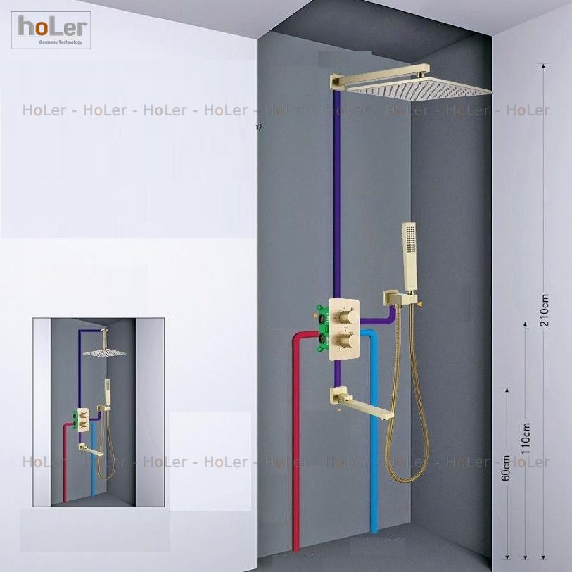 Sen Tắm Âm Tường Đồng Thau Mạ Vàng HoLer HLA207