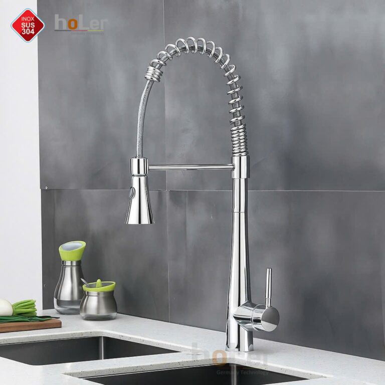 Vòi Rửa Chén Dây Rút Lò So Đồng Thau Mạ Crome Holer CHL944