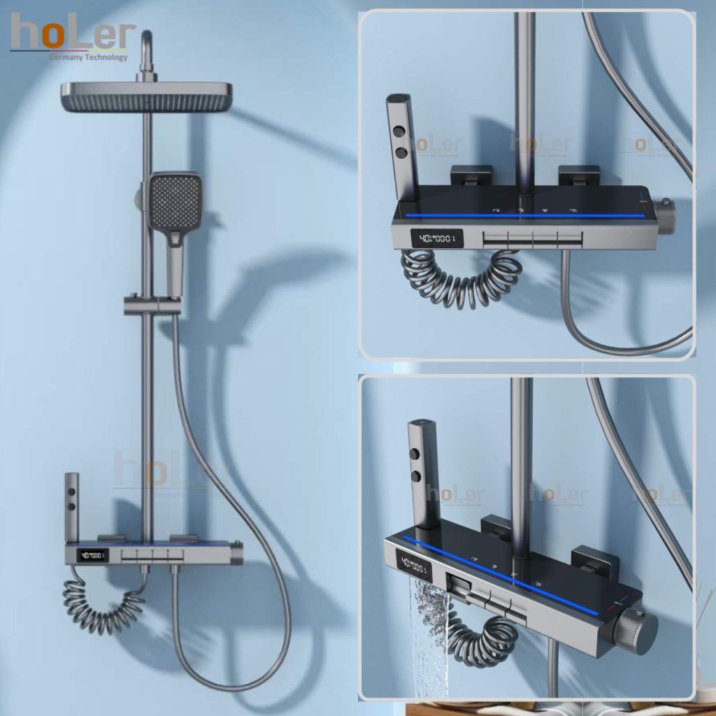 Sen Cây Tắm Đứng Đồng Thau Sơn Tĩnh Điện Xám Hiển Thị Nhiệt Độ Holer HL293