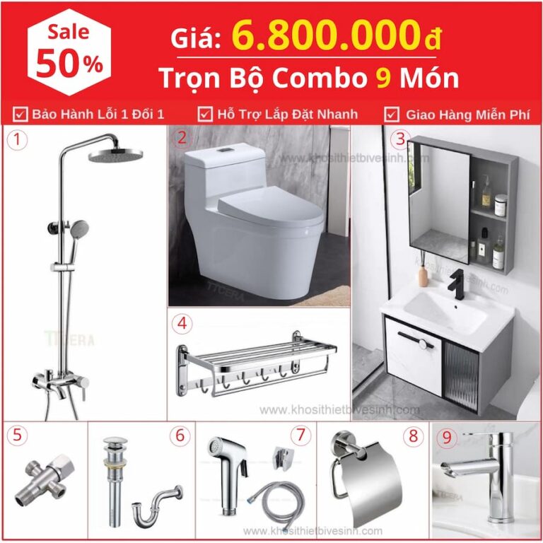 Combo Nhà Vệ Sinh Trọn Bộ 9 Món 6.8 Triệu CB09-6800