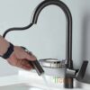 Vòi Rửa Chén Rút Nóng Lạnh Đồng Thau Sơn Tĩnh Điện Xám TTCERA CNL435