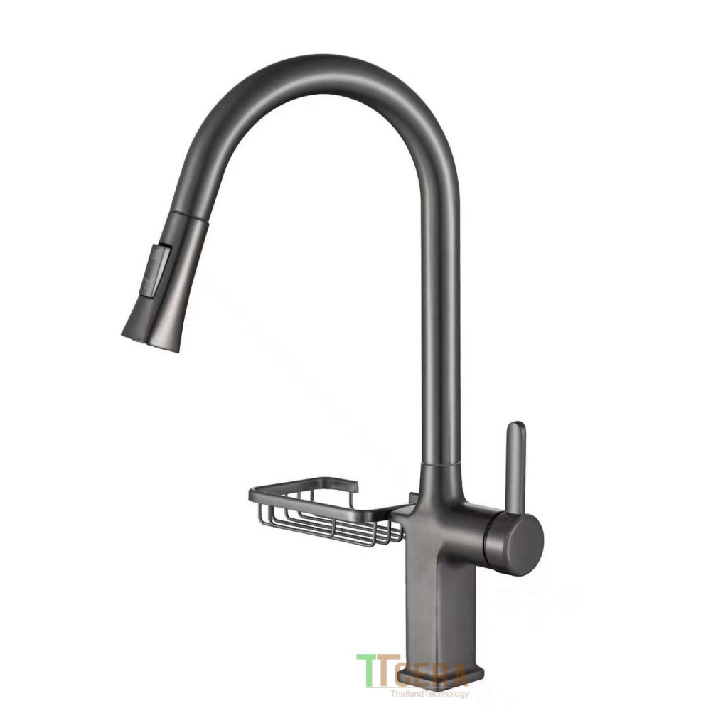 Vòi Rửa Chén Rút Nóng Lạnh Đồng Thau Sơn Tĩnh Điện Xám TTCERA CNL437