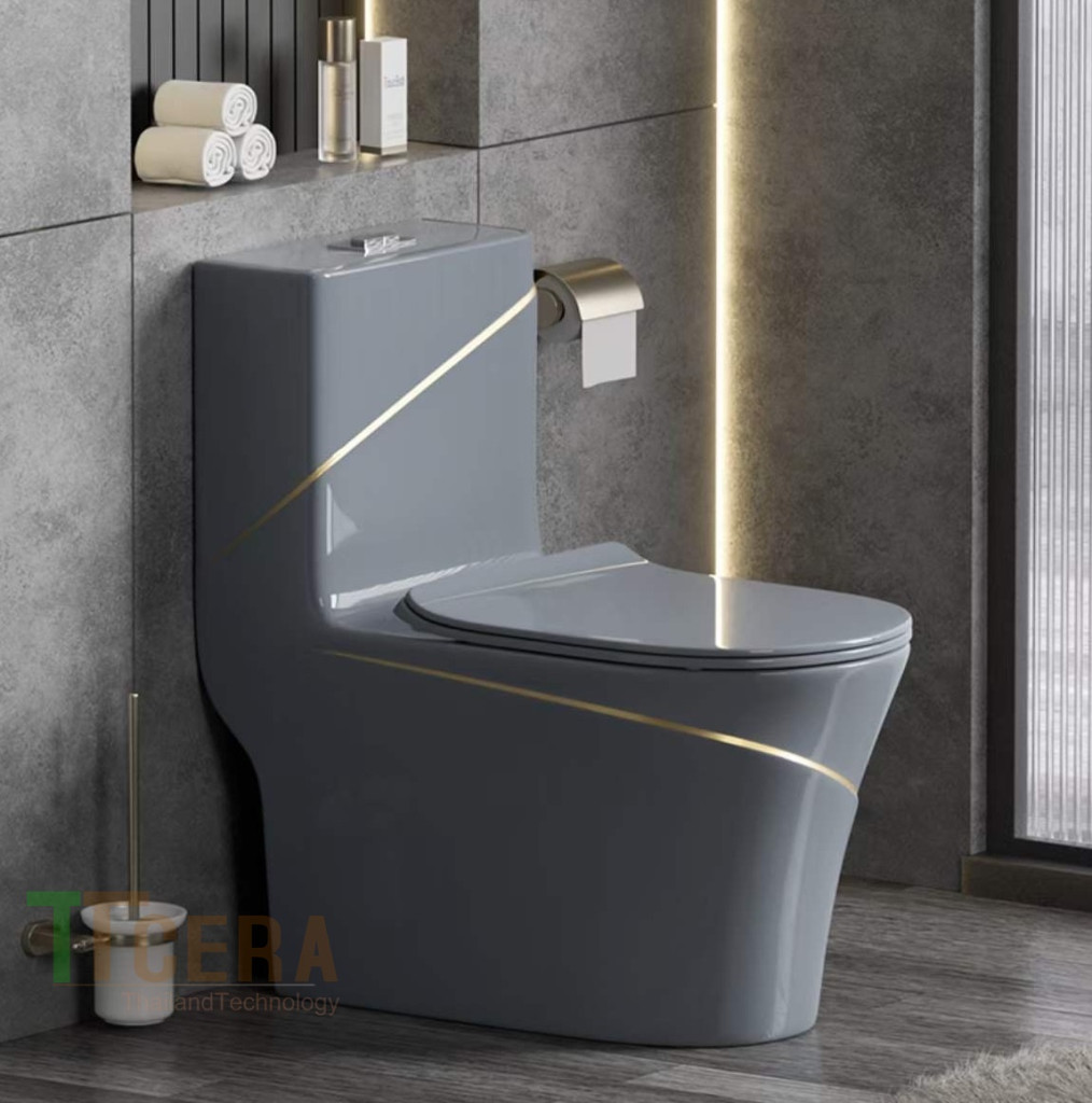 Bồn Cầu 1 Khối Xám Viền Vàng TTCERA BC074