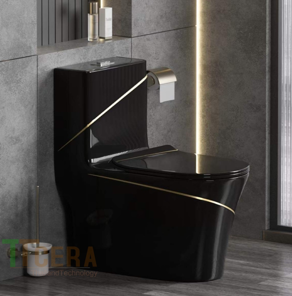Bồn Cầu 1 Khối Đen Viền Vàng TTCERA BC075