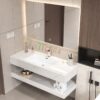 Tủ Lavabo Bàn Đá Trắng Vân Mây 2 Tầng Chống Trầy Tràn Viền TLVBD-42