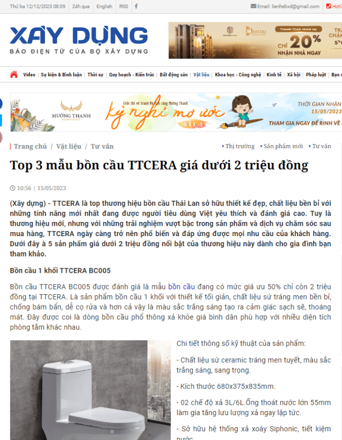 Báo chí nhắc về cửa hàng thiết bị vệ sinh TTCERA