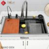 Combo Chậu Rửa Chén Kèm Vòi Đơn Thác Nước Nano Đen HOLER HLCRNN725-9046