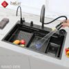Combo Chậu Rửa Chén Kèm Vòi Đơn Thác Nước Nano Đen HOLER HLCRNN725-9046