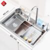 Combo Chậu Rửa Chén Kèm Vòi Đơn Thác Nước INOX Mờ Hiển Thị Nhiệt Độ HOLER HLCR718-9046
