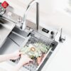 Combo Chậu Rửa Chén Kèm Vòi Đơn Thác Nước INOX Mờ Hiển Thị Nhiệt Độ HOLER HLCR718-9046