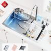 Combo Chậu Rửa Chén Kèm Vòi Đơn Thác Nước INOX Mờ Hiển Thị Nhiệt Độ HOLER HLCR718-9046