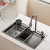 Combo Chậu Rửa Chén Kèm Vòi Đơn Thác Nước Vắt Dao Phủ Nano Đen HOLER HLCRNN720-7546VD