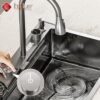 Combo Chậu Rửa Chén Kèm Vòi Đơn Thác Nước Vắt Dao Phủ Nano Đen HOLER HLCRNN720-7546VD