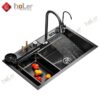 Combo Chậu Rửa Chén Kèm Vòi Đơn Thác Nước Vắt Dao Phủ Nano Đen HOLER HLCRNN720-7546VD