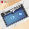 Combo Chậu Rửa Chén Kèm Vòi Đơn Thác Nước Vắt Dao Phủ Nano Đen HOLER HLCRNN720-7546VD