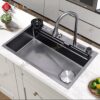 Combo Chậu Rửa Chén Kèm Vòi Đơn Thác Nước Vắt Dao Phủ Nano Đen HOLER HLCRNN726-7846VD