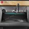Combo Chậu Rửa Chén Kèm Vòi Đơn Thác Nước Vắt Dao Phủ Nano Đen HOLER HLCRNN726-7846VD
