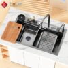 Combo Chậu Rửa Chén Kèm Vòi Đơn Thác Nước Vắt Dao Phủ Nano Đen HOLER HLCRNN726-7846VD