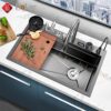 Combo Chậu Rửa Chén Kèm Vòi Đơn Thác Nước Vắt Dao Phủ Nano Đen HOLER HLCRNN726-7846VD