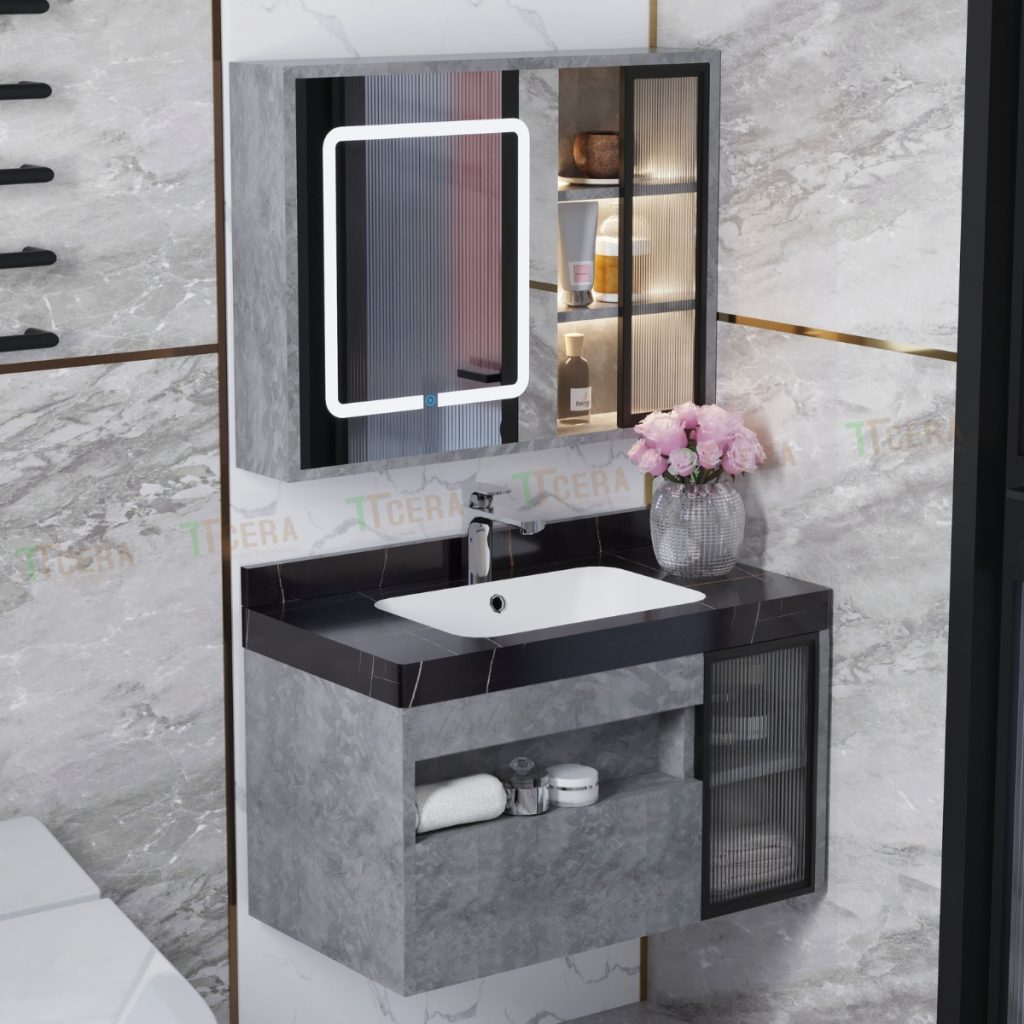 Tủ Lavabo Nhựa Đặc PVC PIMA Tủ Gương Led TLVB140XM – 8047