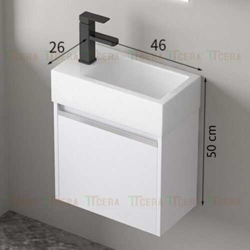 Bộ Tủ Lavabo Mini Nhựa PVC Trắng Chống Nước TCERA TLVB130